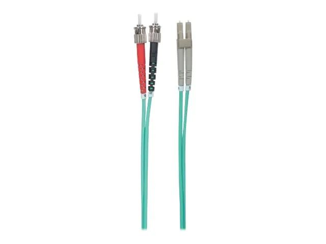 Intellinet Fiber Optic Patch Cable, OM3, ST/LC, 2m, Aqua, Duplex, Multimode, 50/125 µm, LSZH, Fibre, Lifetime Warranty, Polybag - Patch-Kabel - ST multi-mode (M)