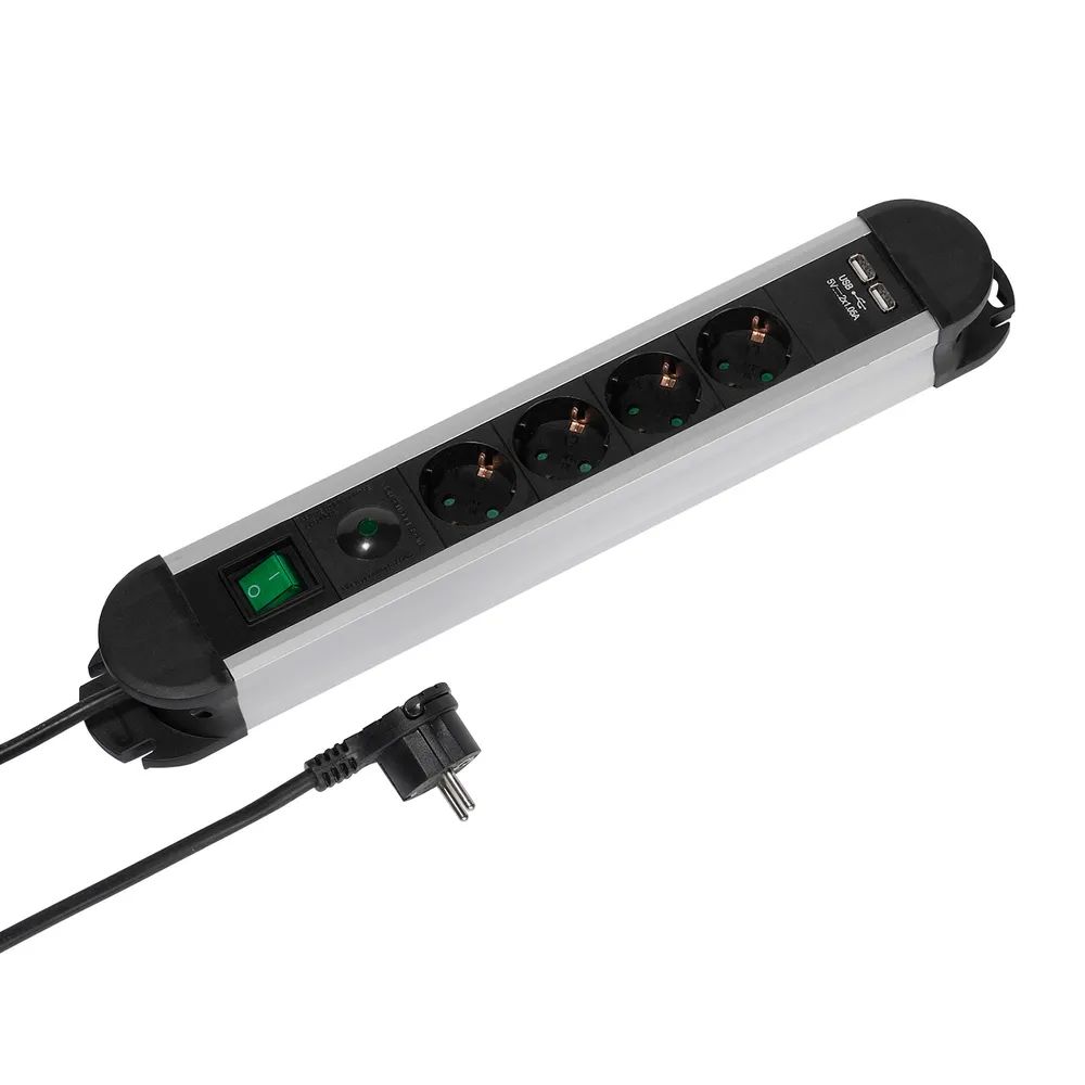 VIVANCO 4-fach Steckdosenleiste mit 2x USB-A und Schalter, Überspannungsschutz, 1,6m