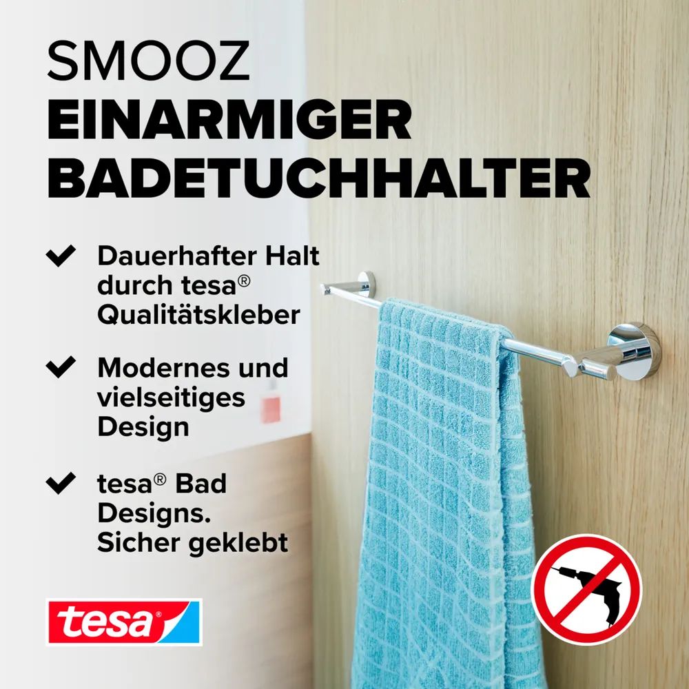 tesa® SMOOZ Handtuchstange Einzel, Edelstahloptik