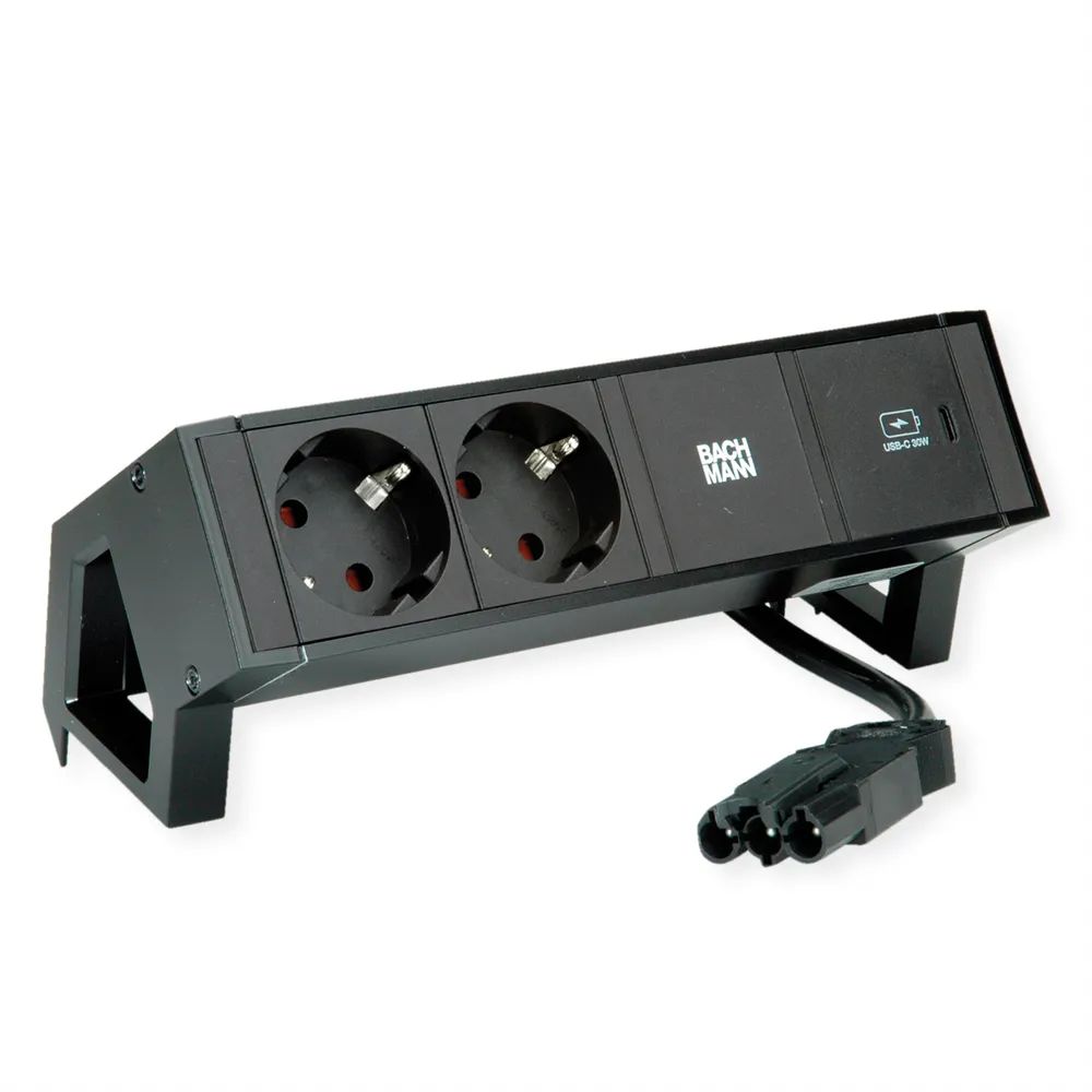 BACHMANN DESK2 2xSchutzkontakt USB C, USB Charger 30W 0,2m GST18 Schwarz