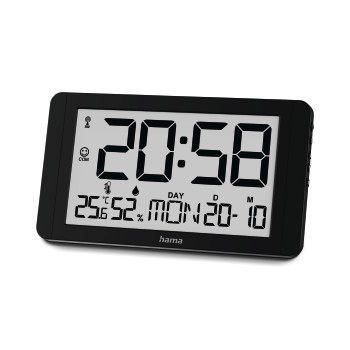 Hama Digitale Wanduhr "Kuba", Funkuhr mit Thermometer/Hygrometer, Schwarz