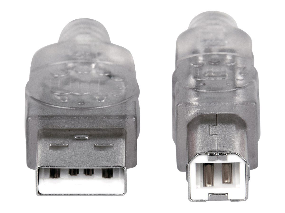 Manhattan USB-A to USB-B Cable, 1.8m, Male to Male, Translucent Silver, 480 Mbps (USB 2.0)