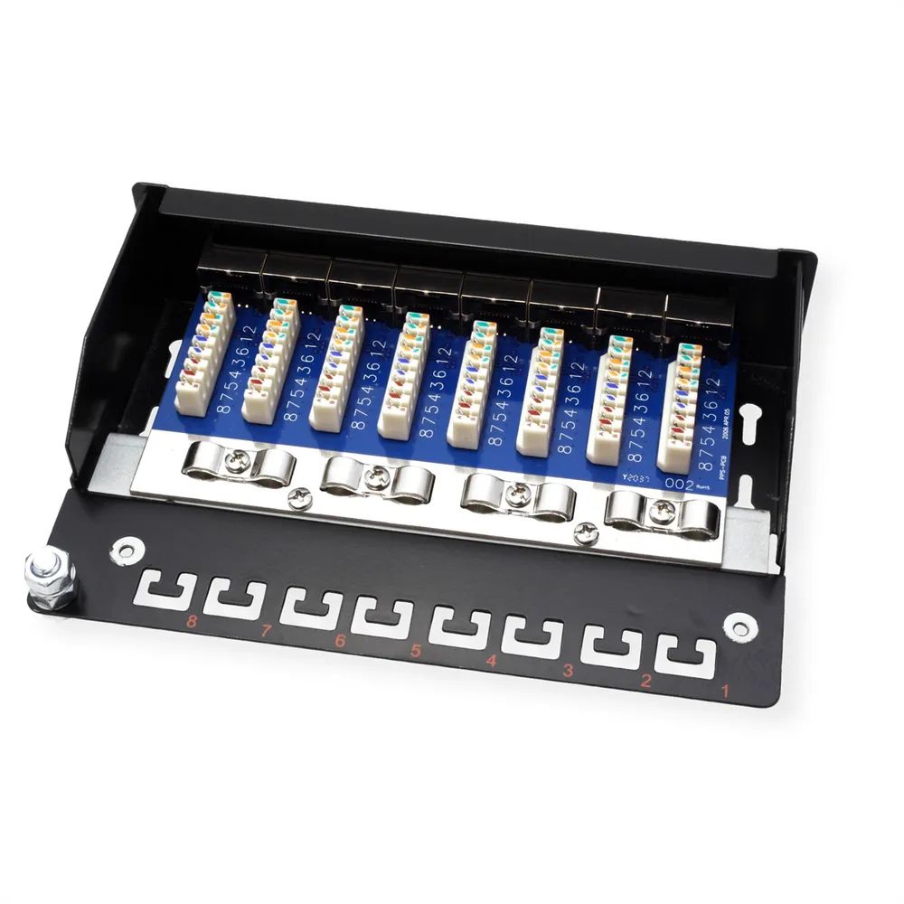 ROLINE Patchpanel, 8 Ports, Cat.5e (Class D), geschirmt, schwarz
