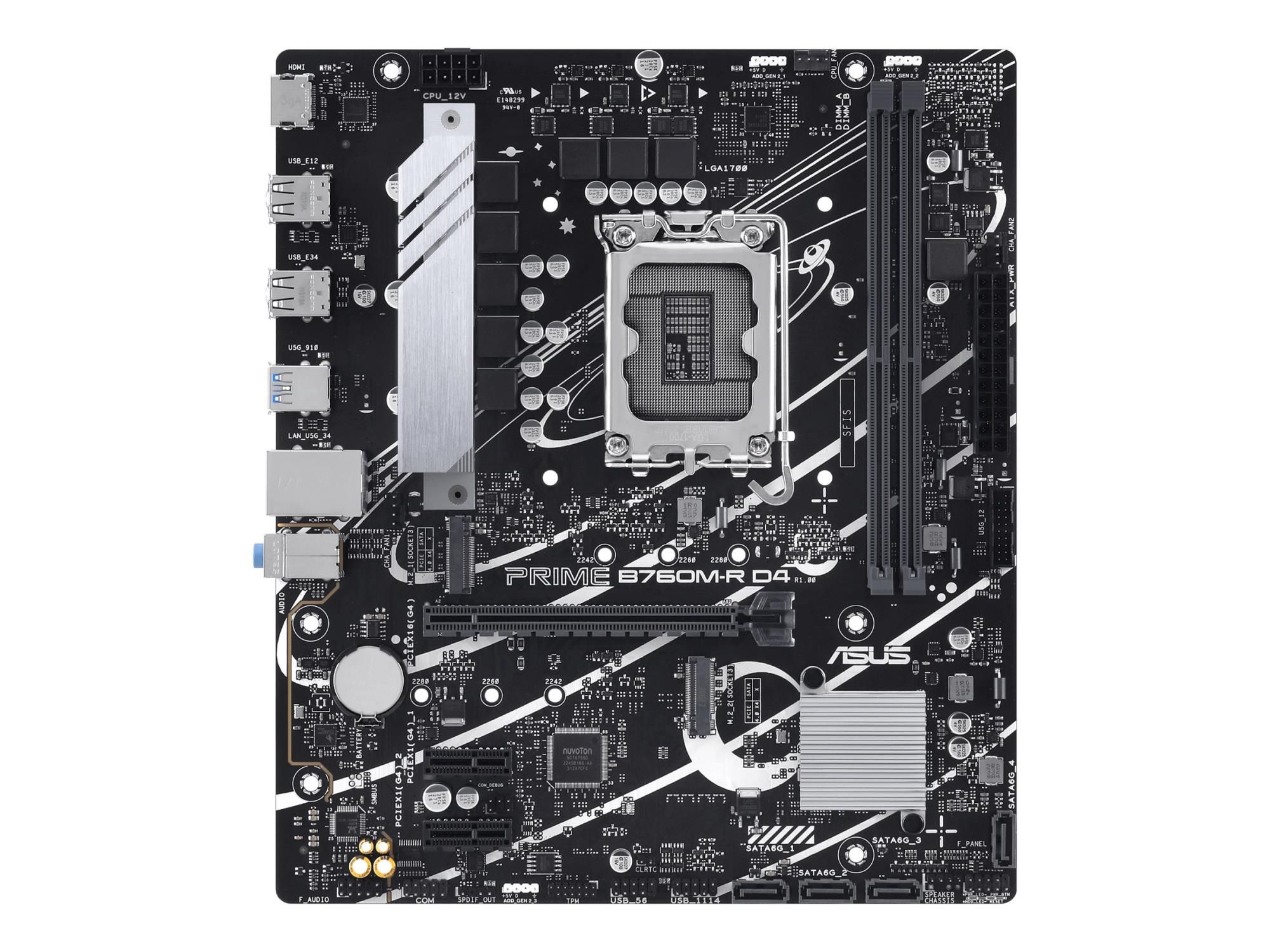 ASUS PRO B760M-R D4 - Motherboard - micro ATX - LGA1700-Sockel - B760 Chipsatz - USB 3.2 Gen 1 - 2.5 Gigabit LAN - Onboard-Grafik (CPU erforderlich)
