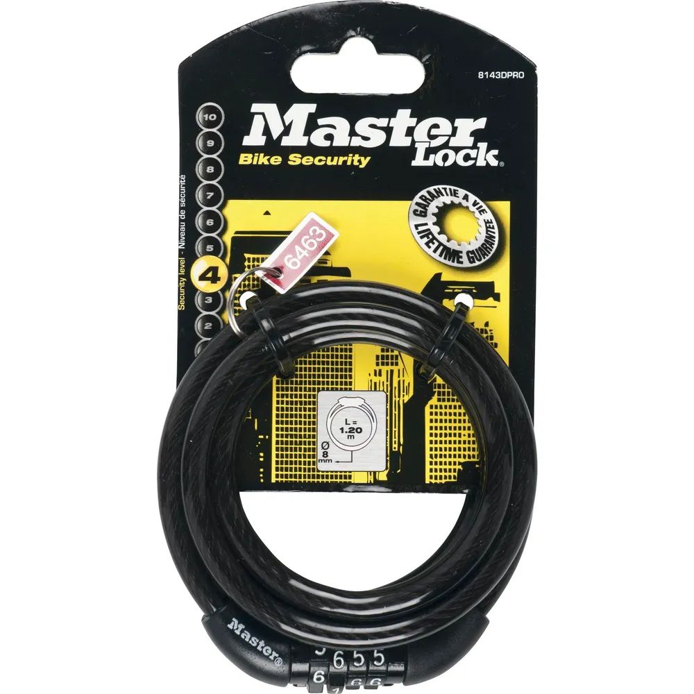 MASTER LOCK Spiral-Kabelschloss 8143 EURDPRO mit Zahlenkombination 1200 mm SB