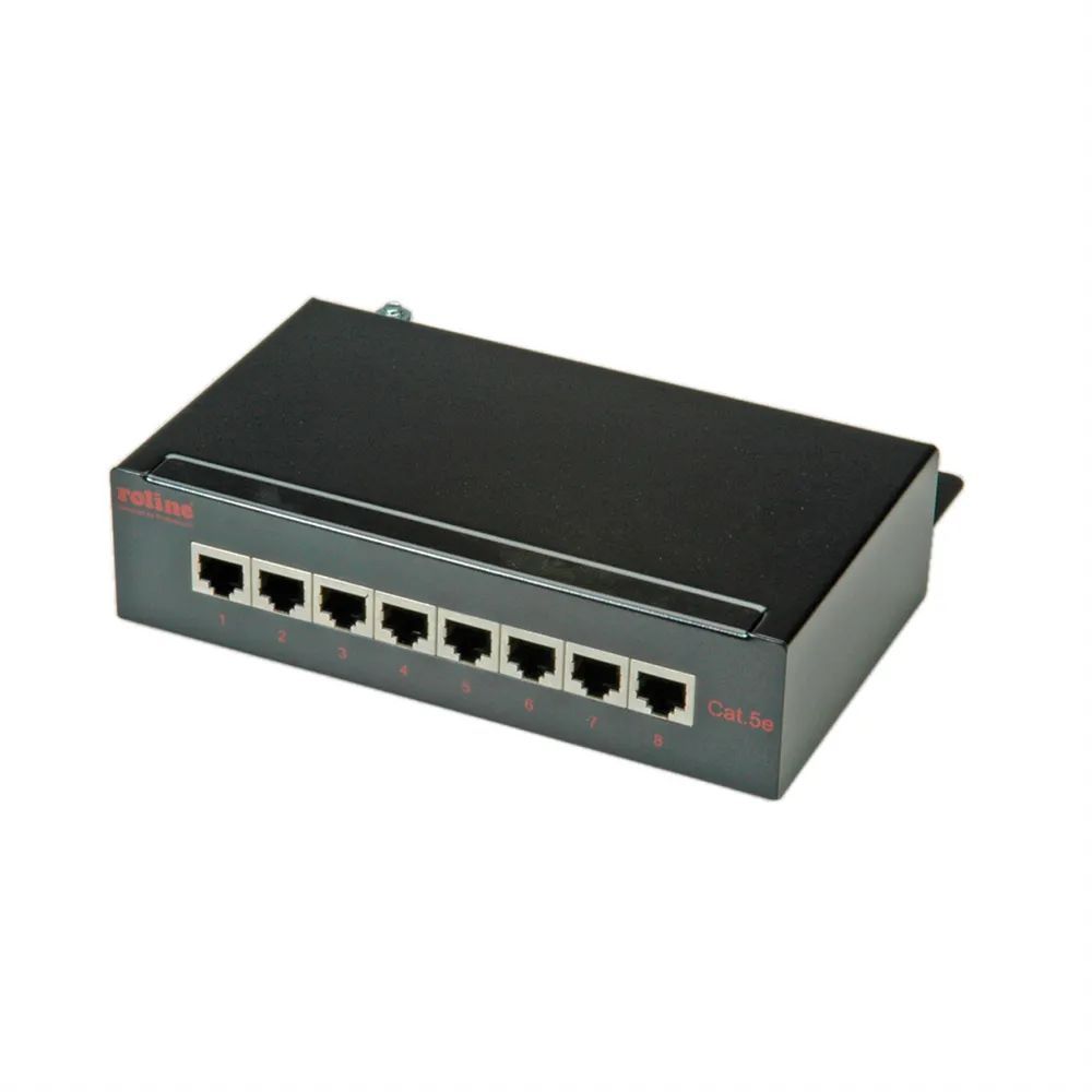 ROLINE Patchpanel, 8 Ports, Cat.5e (Class D), geschirmt, schwarz