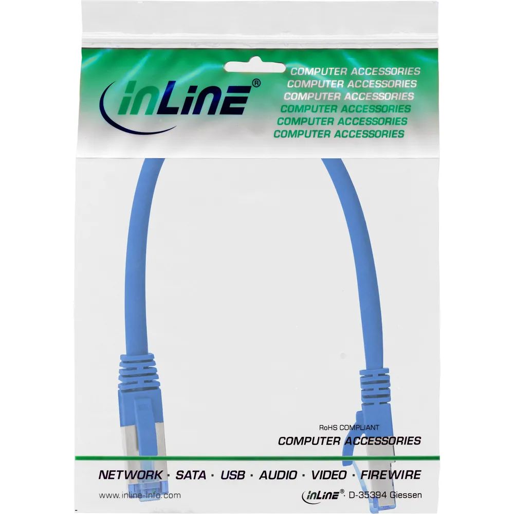 InLine Patchkabel - S/FTP (PiMf) - Cat.6A - halogenfrei - blau - 0,25m