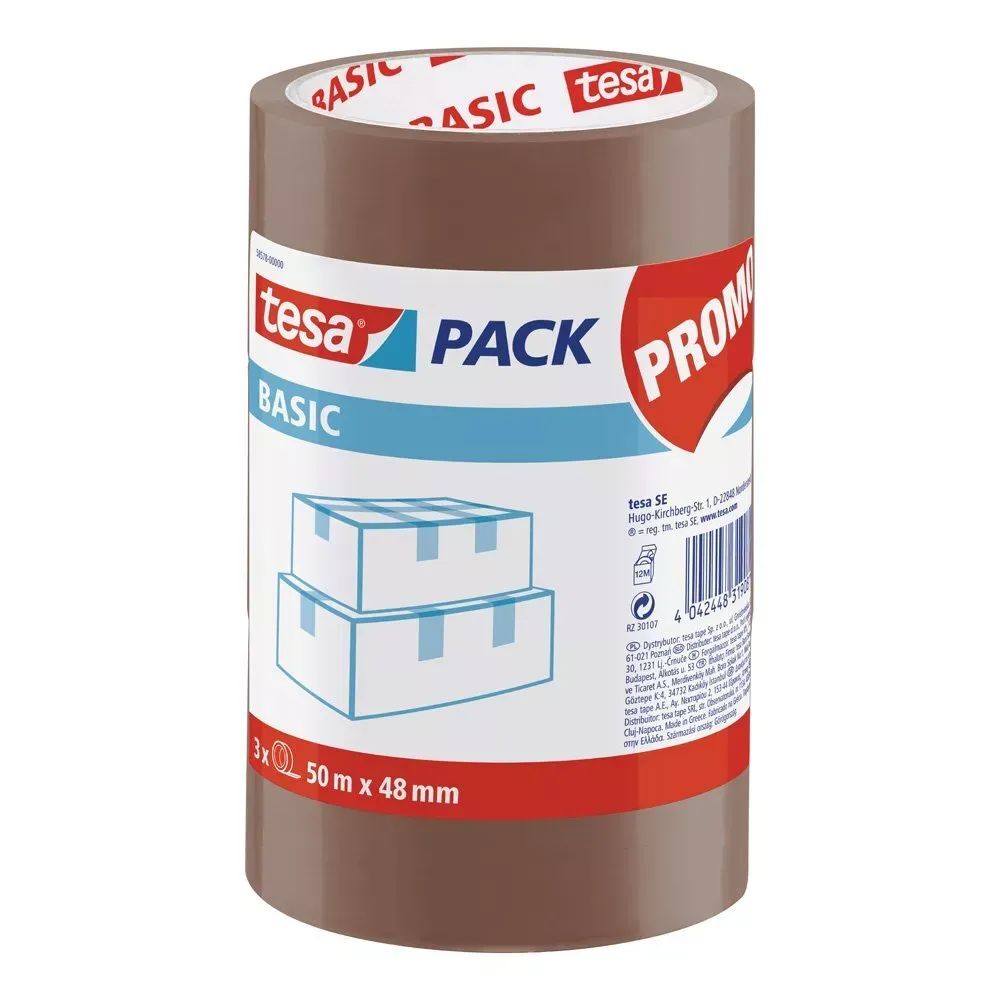 tesa® Tesapack Basic – 3 x 66 m x 50 mm – UV-beständig & lösemittelfrei