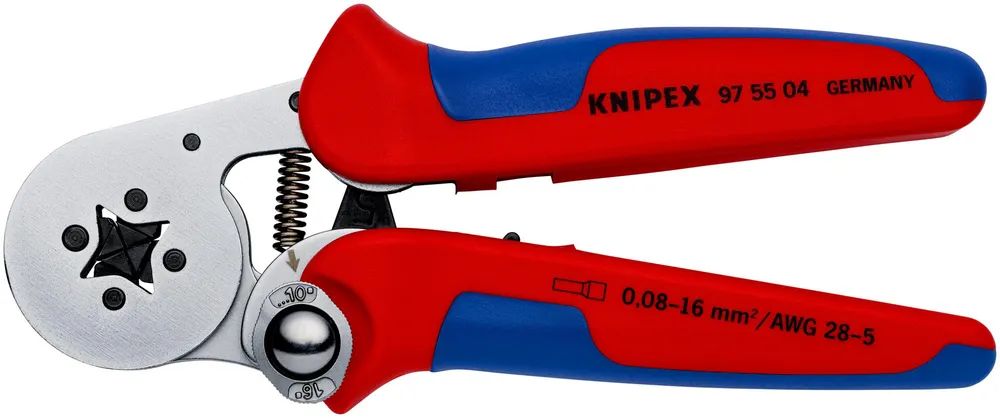 KNIPEX Selbsteinstellende Crimpzange für Aderendhülsen mit Seiteneinführung mit Mehrkomponenten-Hüllen verchromt 180 mm