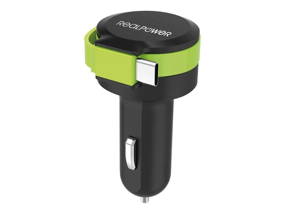 RealPower Auto-Netzteil - 4.8 A - 2 Ausgabeanschlussstellen (USB, 24 pin USB-C)