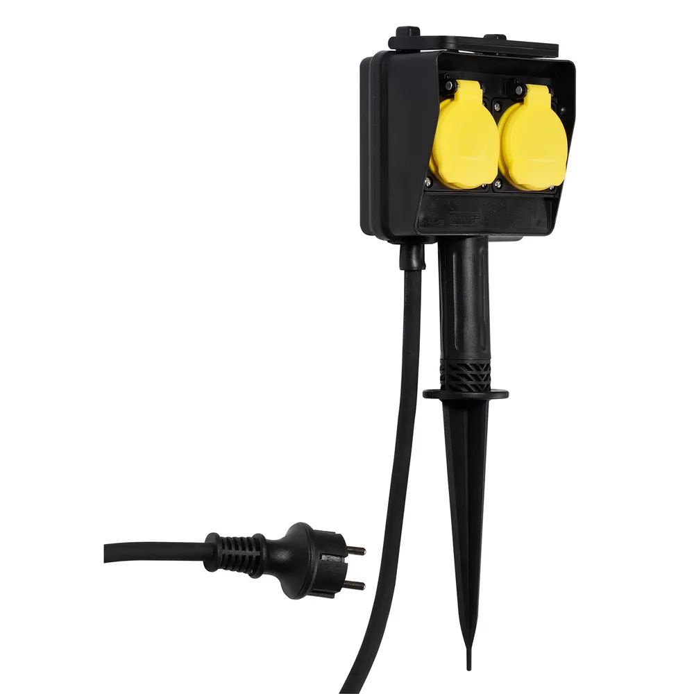 VIVANCO Outdoor 2-fach Steckdose mit Erdspieß, 3m