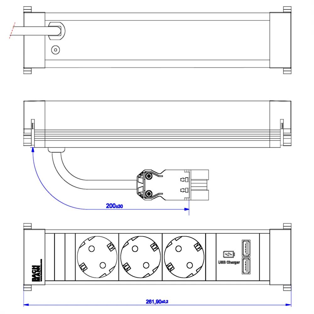 BACHMANN POWER FRAME Medium 3x Schutzkontakt 1xUSB Charger