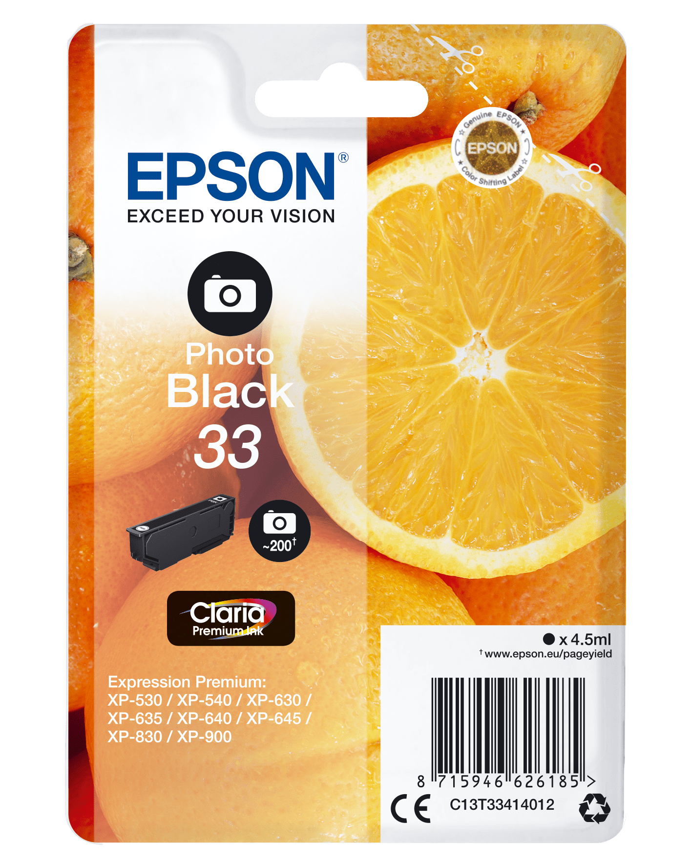 Epson 33 Tinte Orange Single, Standard, Foto schw.