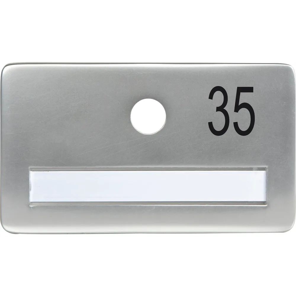 SOLIDO Namensschild ohne Spion, Bohrung ø 14, Alu silber eloxiert, Gravur Nr. 35