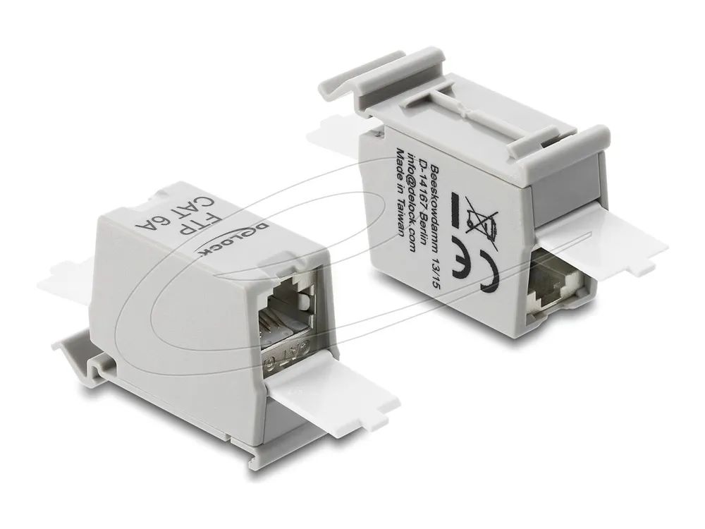 Delock RJ45 Kupplung Cat.6A Buchse zu mit Staubschutzklappe für Hutschienen Montage - Netzwerk
