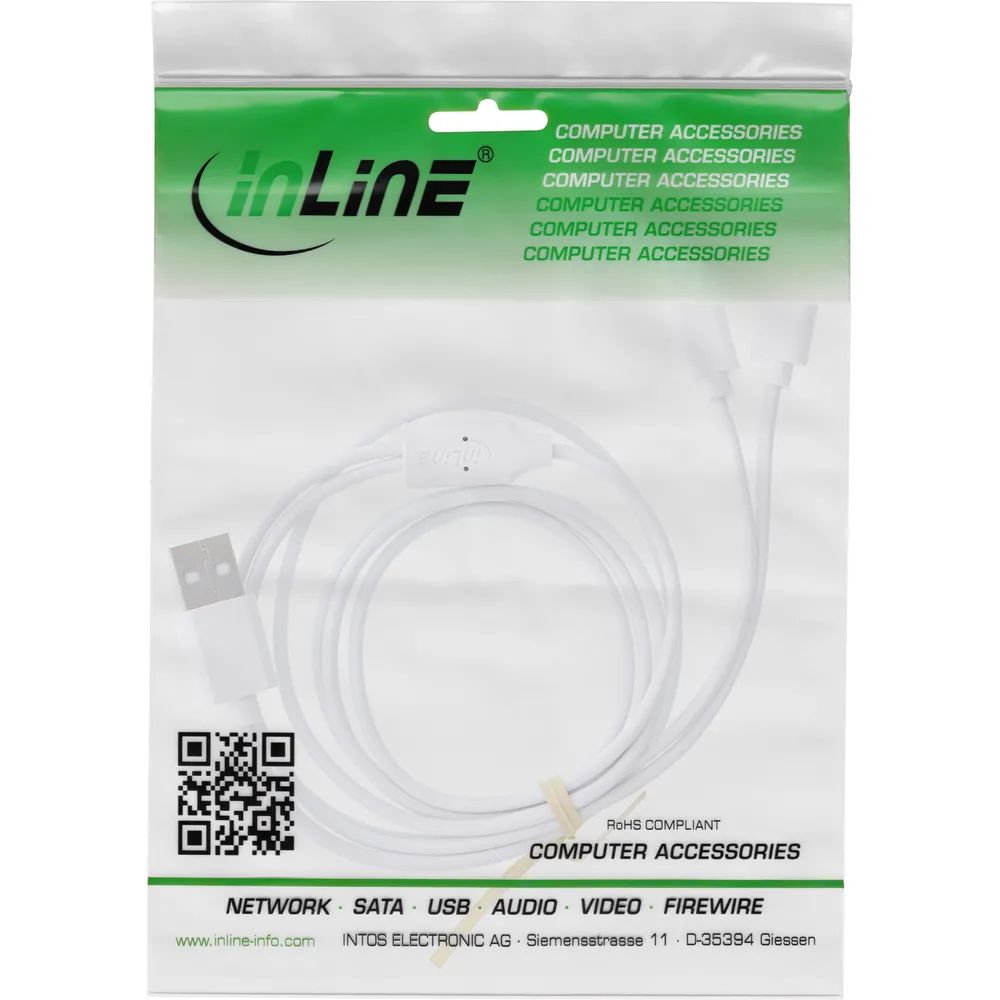 InLine USB 2in1 Y-Ladekabel - 1x USB-A Stecker an 2x USB-C Stecker - weiß - 2m