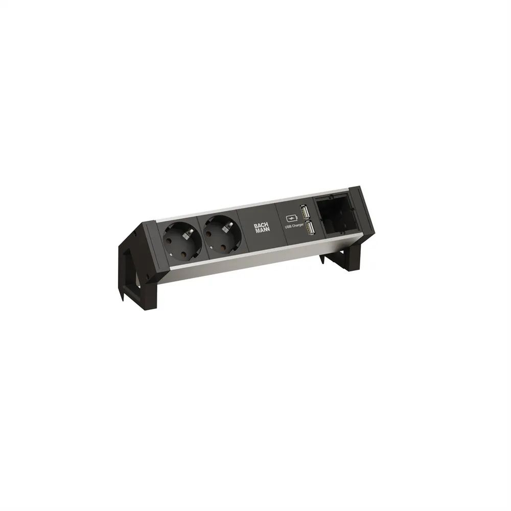 BACHMANN DESK2 ALU BLACK 2x Schutzkontakt 1x USB-Charger 1x ABD GST18