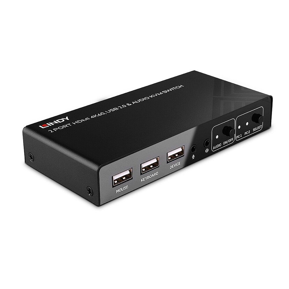 Lindy KVM-/Audio-/USB-Switch - HDMI 4K60, USB 2.0