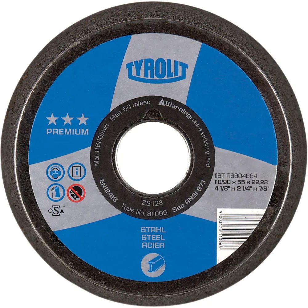 TYROLIT Schleiftopf kegelig Premium***Form 11ZB Edelkorund 110/90x55/M14 Korn 36