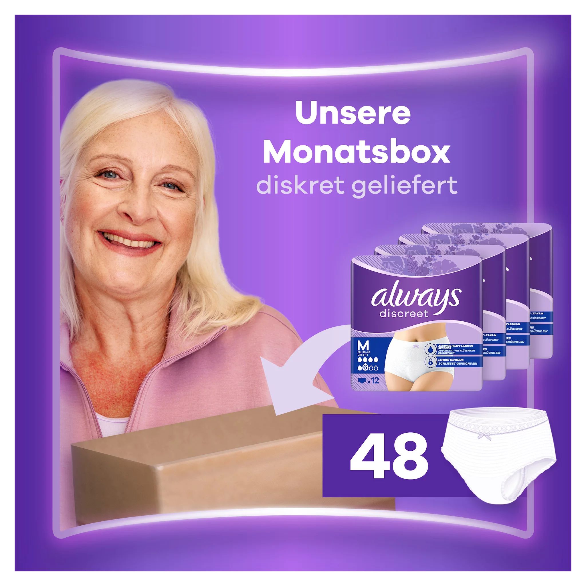 Always Discreet Inkontinenz-Höschen Normal, Größe M, 48 Höschen (4 Packungen x 12 Stück)