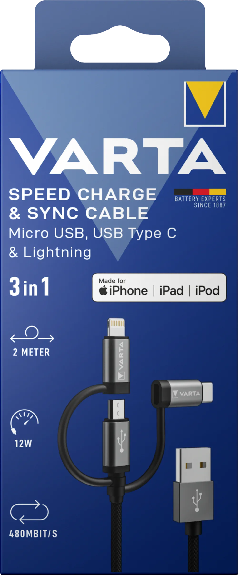 VARTA 3in1 Cable USB A-Light/Micro/TypeC