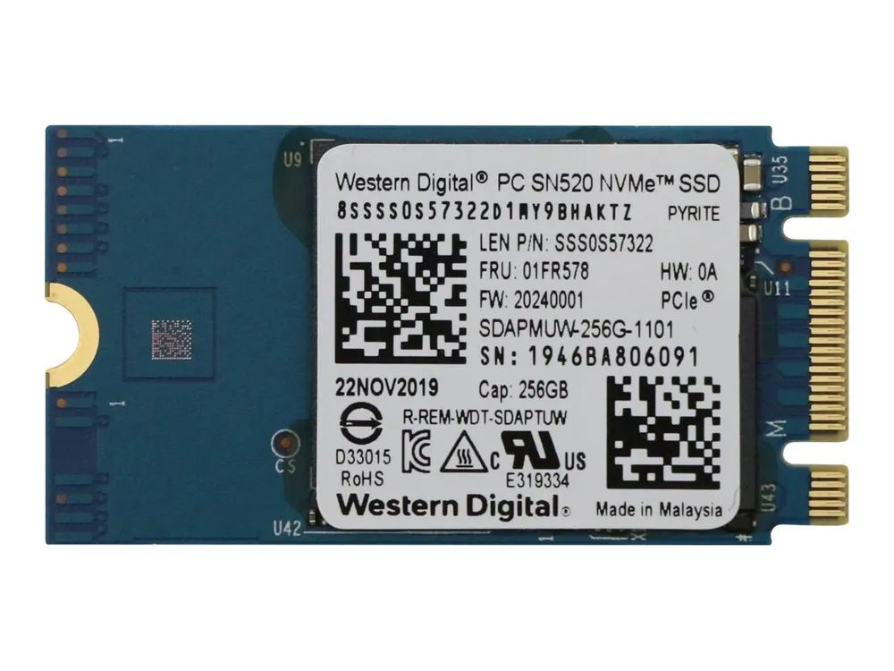 Lenovo WD PC SN520 - SSD - 256 GB - intern - M.2 2242 - PCIe 3.0 x2 (NVMe)