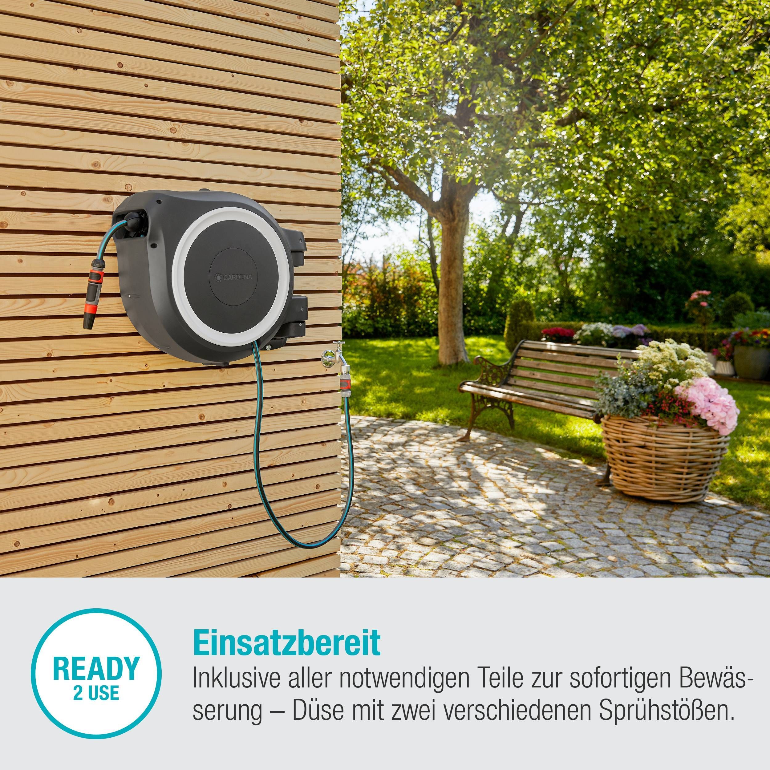 Gardena Wand-Schlauchbox RollUp M/L, 25 m, weiß
