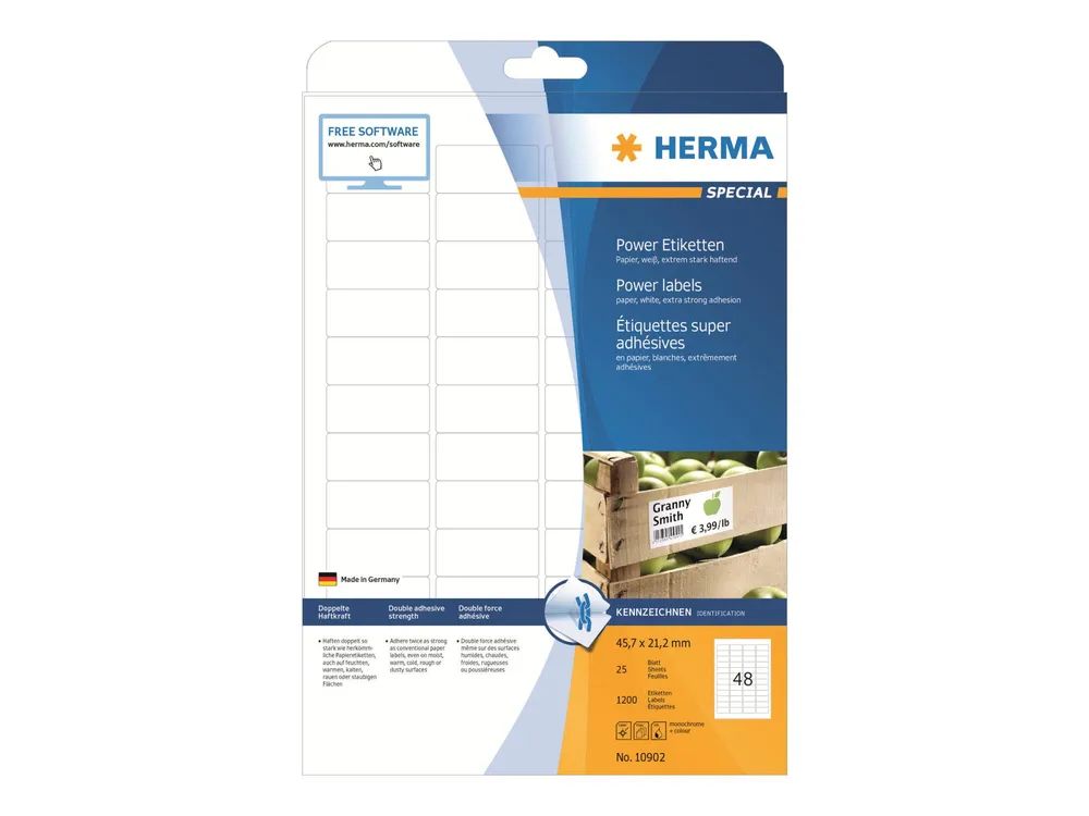HERMA Special - Papier - matt - extra stark selbstklebend - weiß - 45.7 x 21.2 mm 1200 Etikett(en) (25 Bogen x 48)