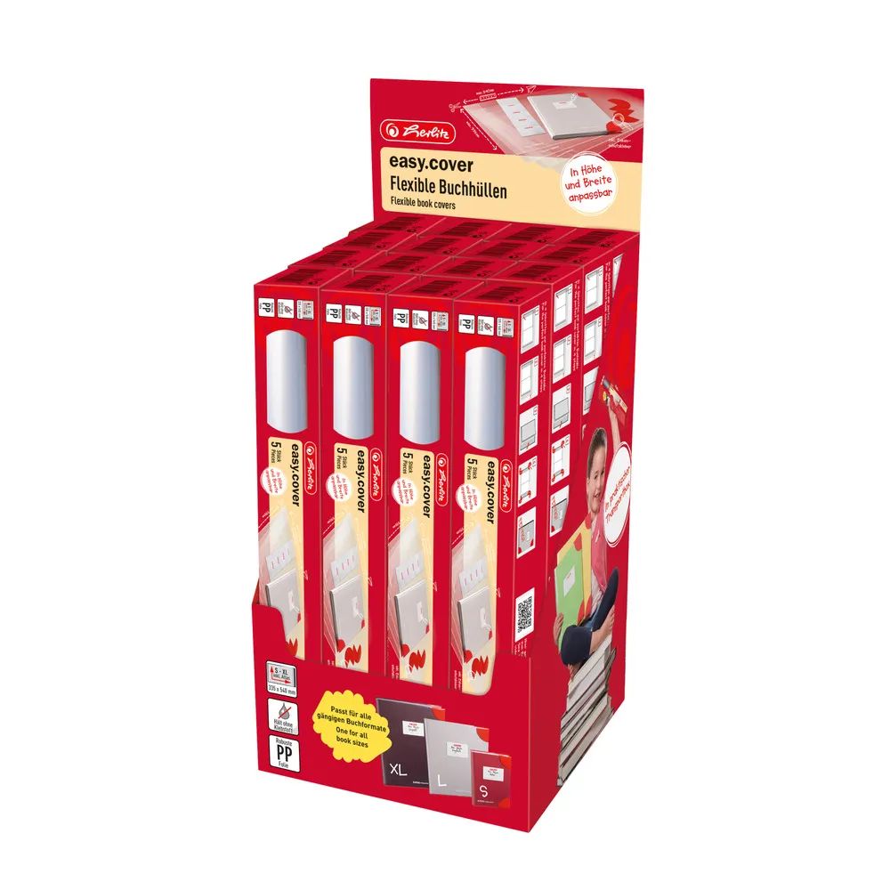 Herlitz easy cover Buchumschlag mit Namensetiketten, flexibel anpassbar, 5 Stück