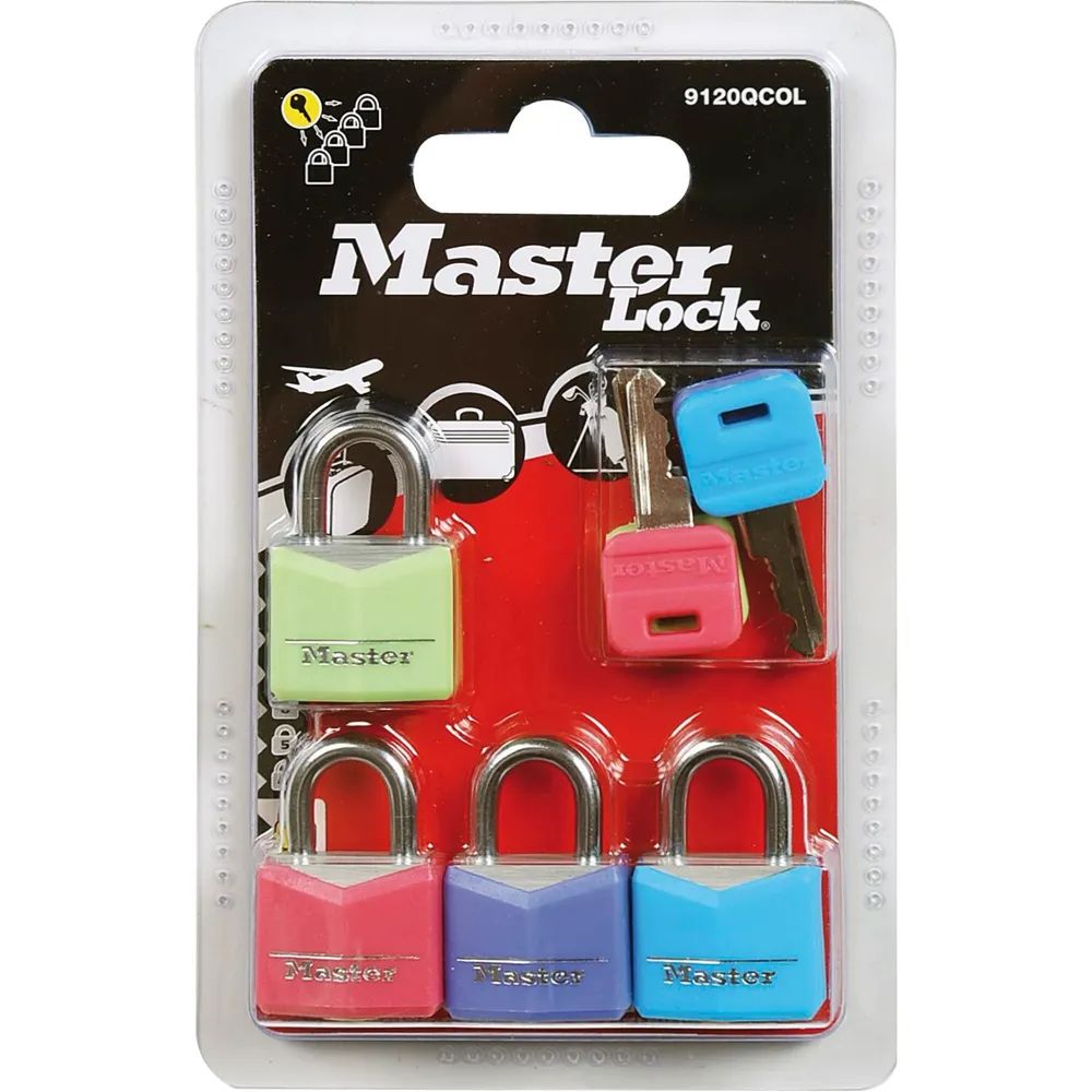 MASTER LOCK Vorhangschloss Vinyl bunt mit Schlüssel, Br. 20 mm, gleichsp. SB-4