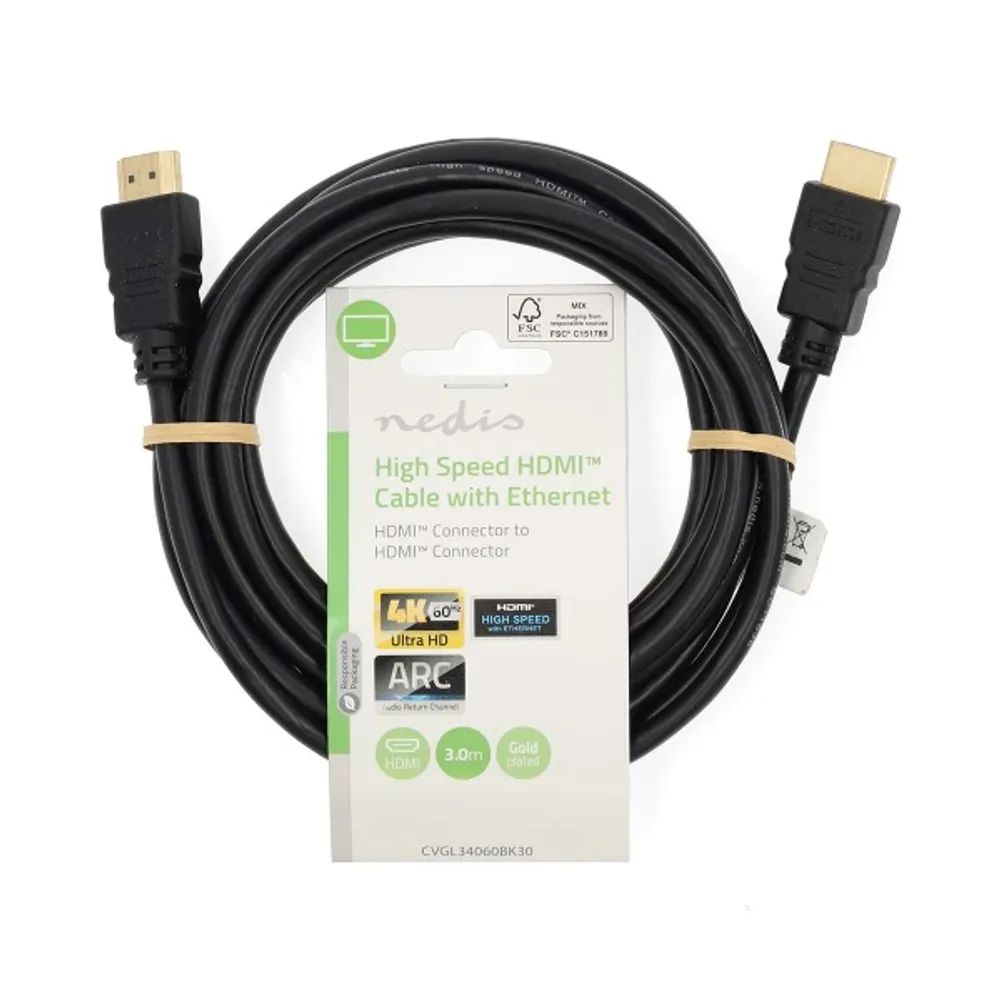 NEDIS HighSpeed HDMI-Kabel 4K 3D Ethernet St-St vergoldet 3m sw