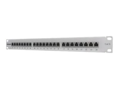 Intellinet 24-Port Cat6 Patchpanel, geschirmt, FTP, 1 HE, Klemmleisten mit 90 Grad abgewinkelten Kabeleinführungen - Patch Panel - CAT 6 - FTP - RJ-45 X 24 - Grau - 1U - 48.3 cm (19")