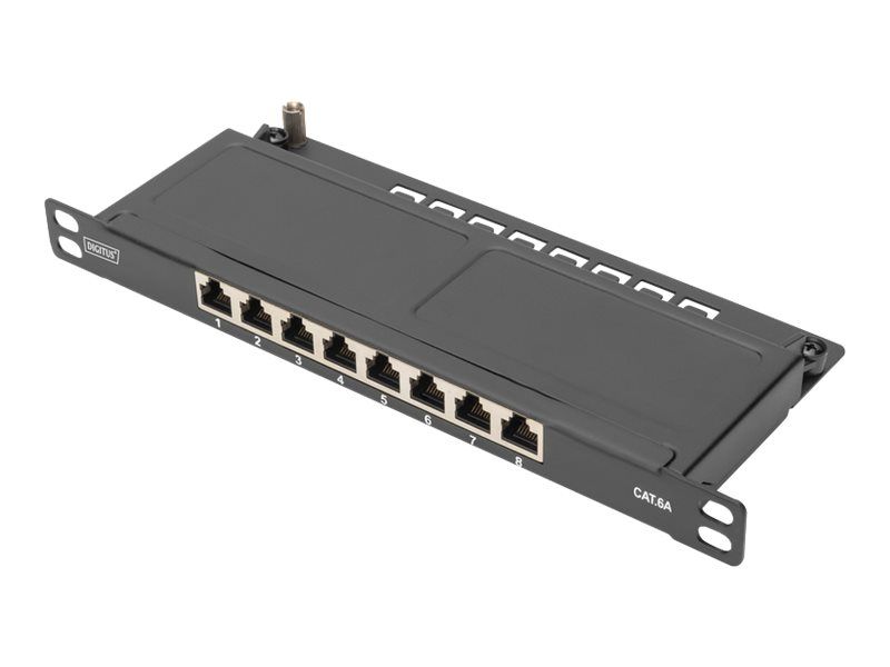 DIGITUS CAT 6A Slim Patch Panel, geschirmt, 8-Port, 0,5 HE, 10", schwarz