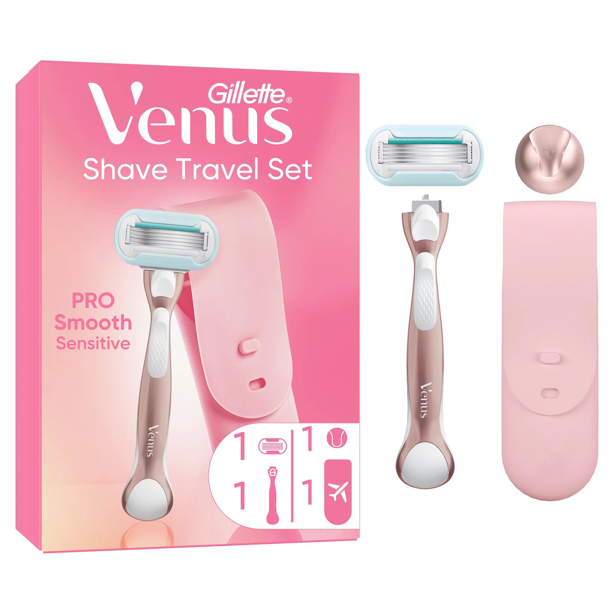 Gillette Venus Pro Smooth Sensitive Rasierapparat mit 1 Klinge, Duschhänger, Travelcase
