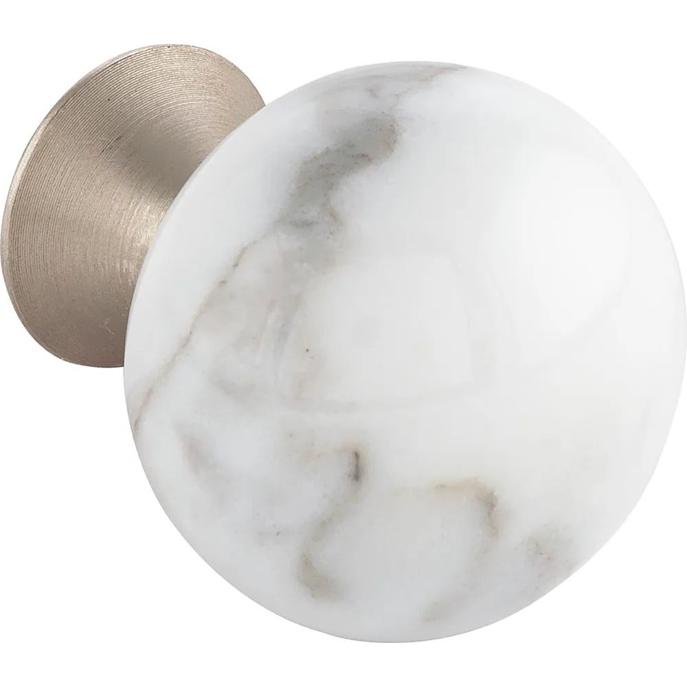 Furnipart Knopf Bead Straight ø 28 mm, Porzellan/ZN marmor weiß/Edelstahl Effekt