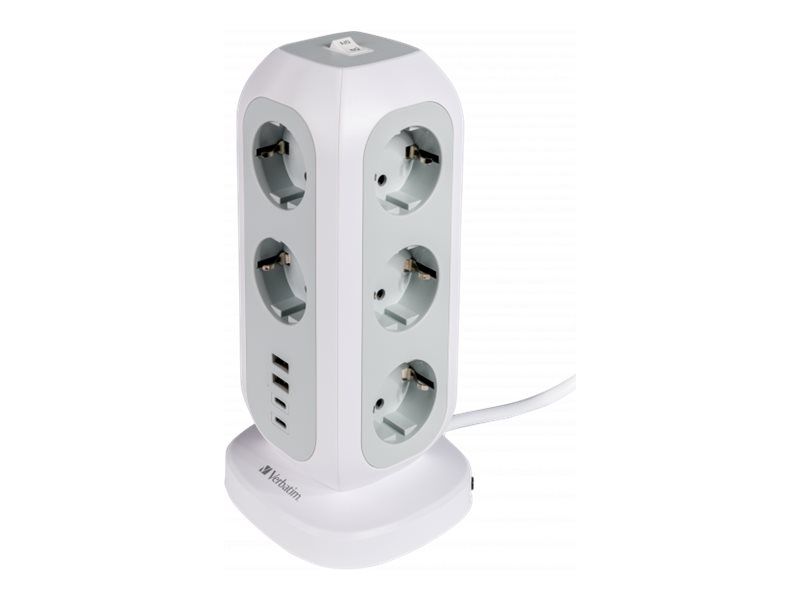 Verbatim EUPT-01 - Steckdosenleiste - 15-in-1 europäische Mehrfachsteckdose - Wechselstrom 230 V - 3600 Watt - Eingabe, Eingang Typ F - Ausgangsanschlüsse: 15 (11 x Typ F Steckdose, 2 x USB, 2 x USB-C)