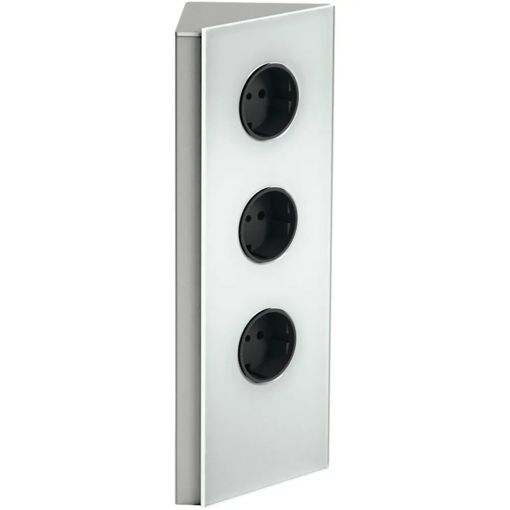 WIPO Steckdosenelement Power Eck G, 3 Schukosteckdosen, Edelstahl/Glas weiß