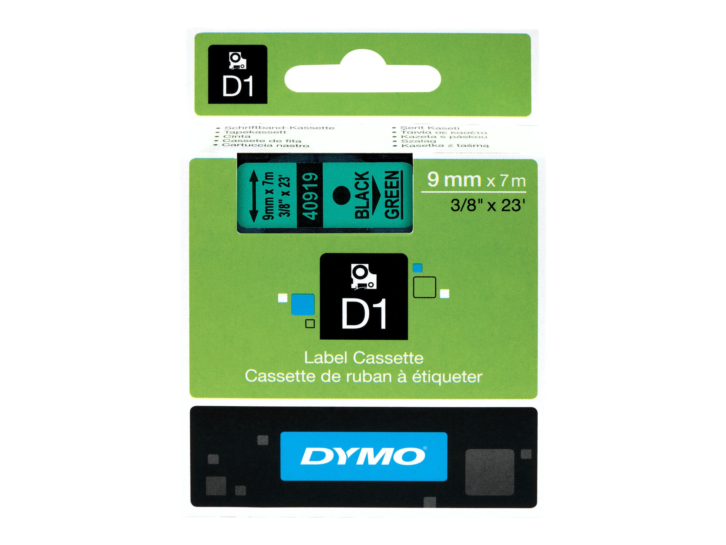 Dymo D1 - Selbstklebend - Schwarz auf Grün - Rolle (0,9 cm x 7 m)