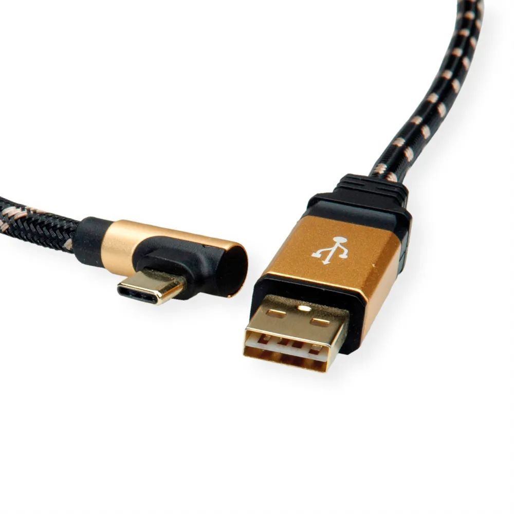 ROLINE GOLD USB 2.0 Kabel, USB A ST reversibel - USB C ST gewinkelt, 0,8 m