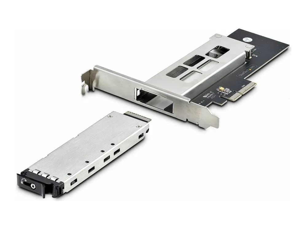 StarTech.com M.2 NVMe SSD to PCIe x4 Mobile Rack/Backplane with Removable Tray for PCI Express Expansion Slot, Tool-less Installation, PCIe 4.0/3.0 Hot-Swap Drive Bay, Key Lock - 2 Keys Included - Schnittstellenadapter - M.2 - M.2 NVMe Card / PCIe 4.