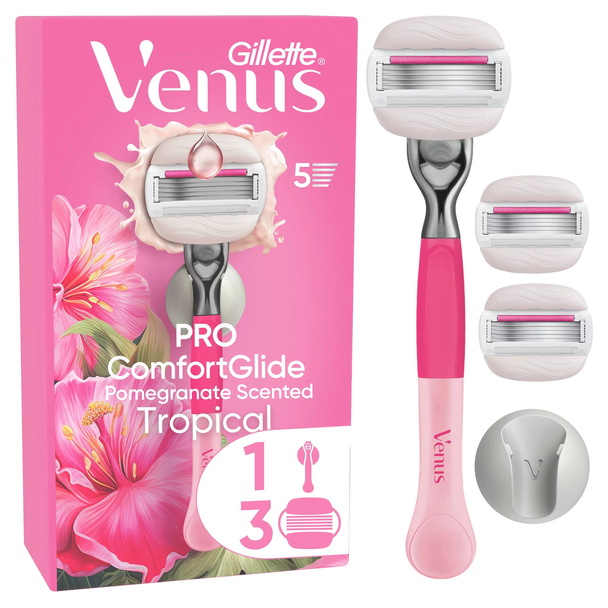 Gillette Venus Pro Comfortglide Tropical Rasierapparat 3 Klingen+Duschhänger