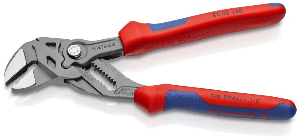 KNIPEX Zangenschlüssel Zange und Schraubenschlüssel in einem Werkzeug mit Mehrkomponenten-Hüllen grau atramentiert 180 mm