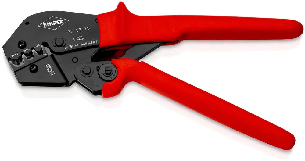 KNIPEX Crimpzange auch für Zweihandbedienung mit rutschhemmendem Kunststoff überzogen brüniert 250 mm