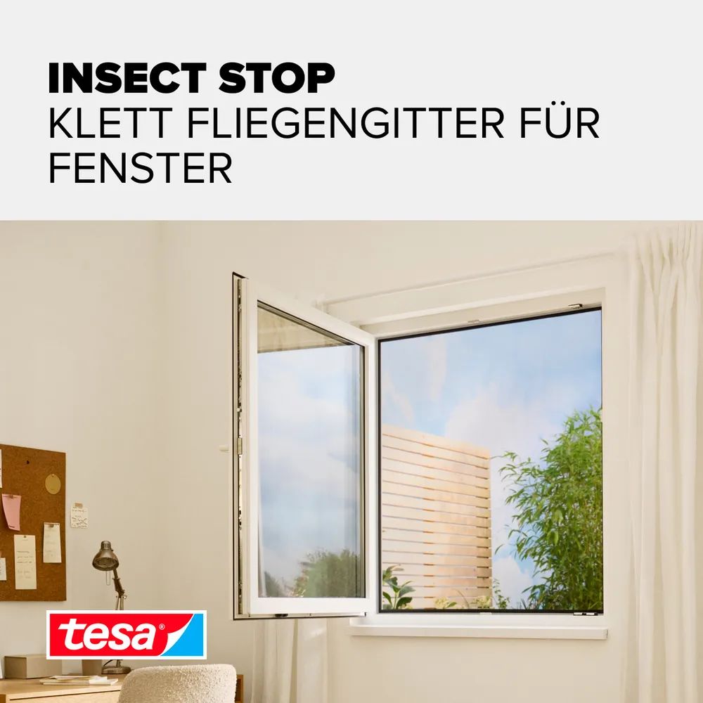 tesa® Fliegengitter Standard 3er-Pack 1,10 × 1,30m, anthrazit, zuverlässiger Insektenschutz