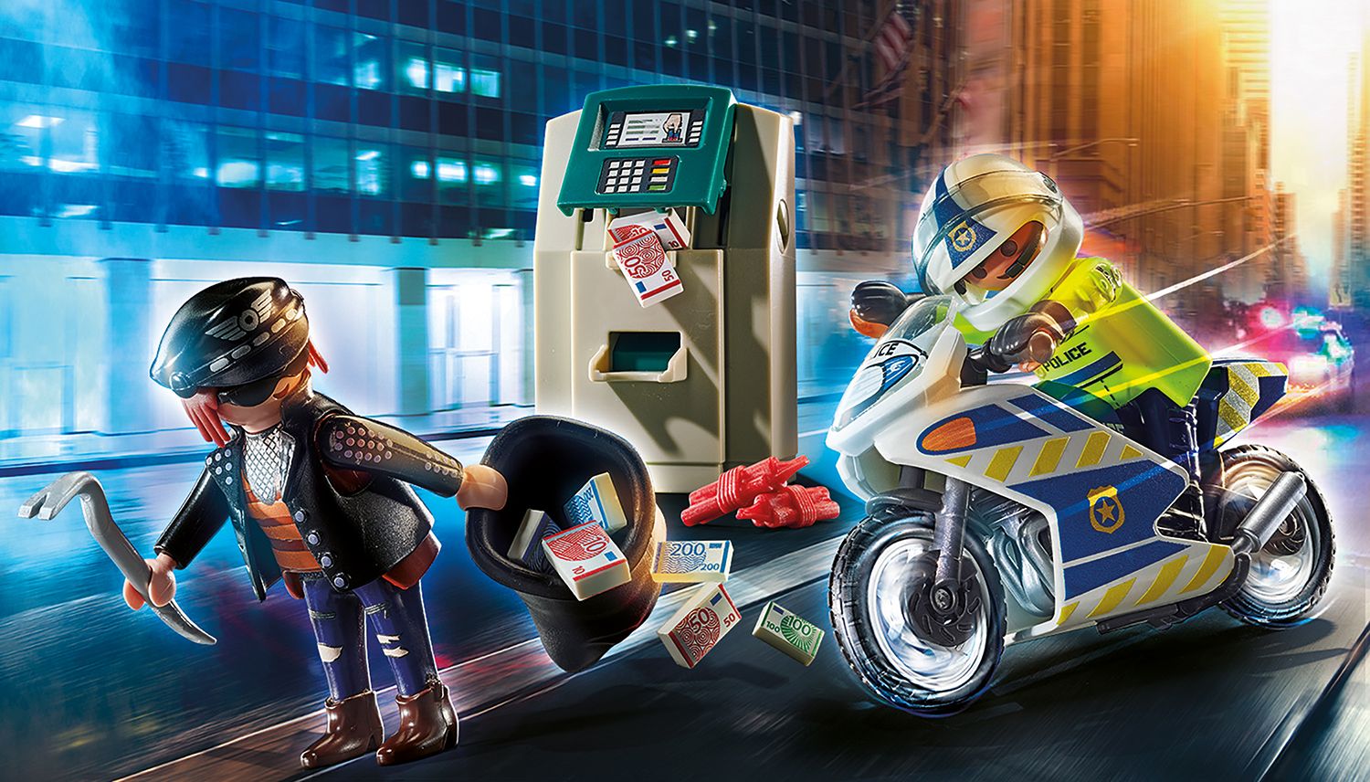 Playmobil Polizei-Motorrad: Verfolgung des Geldrä.
