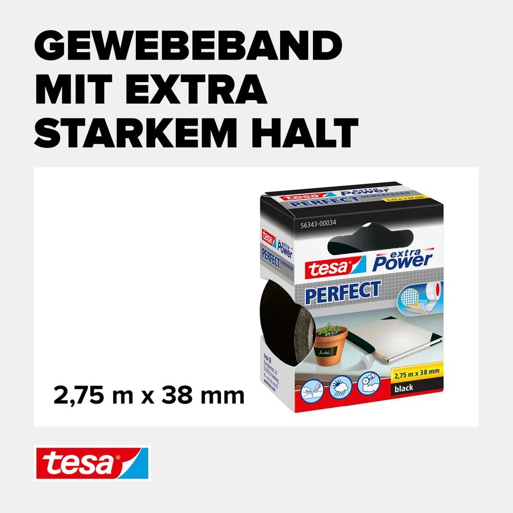 Tesa extra Power Perfect - Gewebeband - 38 mm x 2.75 m
