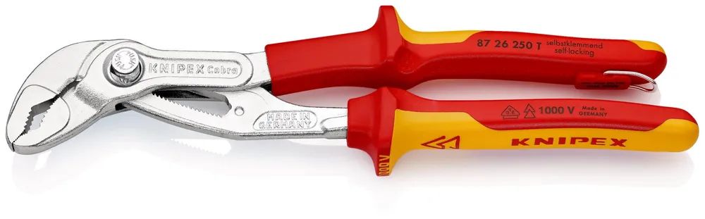 KNIPEX 87 26 250 T Cobra® VDE Hightech-Wasserpumpenzange, isoliert isoliert mit 2K-Hüllen und integrierter Befestigungsöse, VDE-geprüft 250 mm