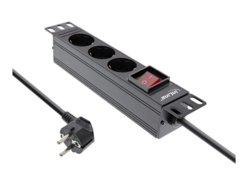 InLine 10" Steckdosenleiste - 3-fach Schutzkontakt - mit Schalter - 2m - schwarz