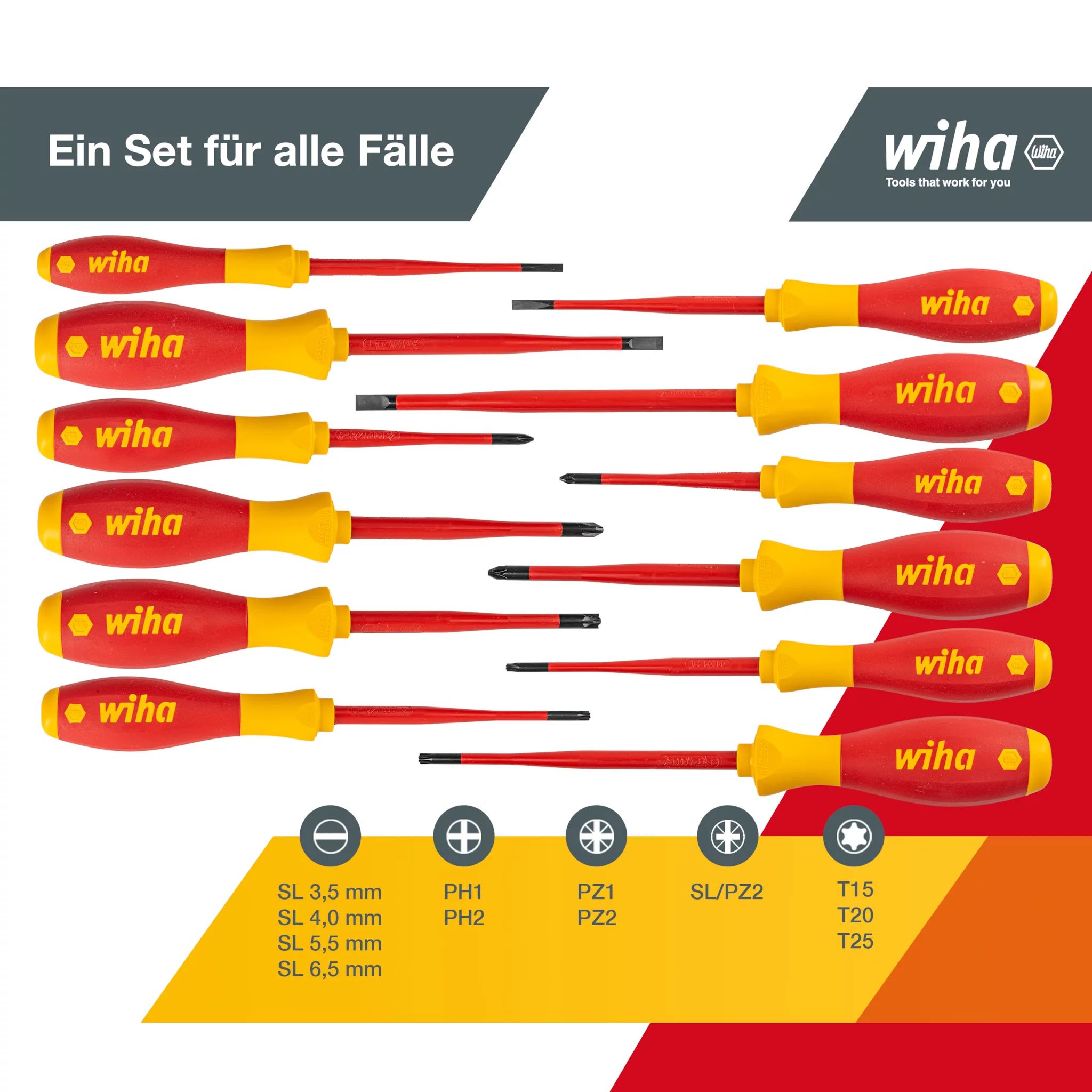 Wiha Schraubendreher Set SoftFinish® electric slimFix gemischt, 12-tlg.