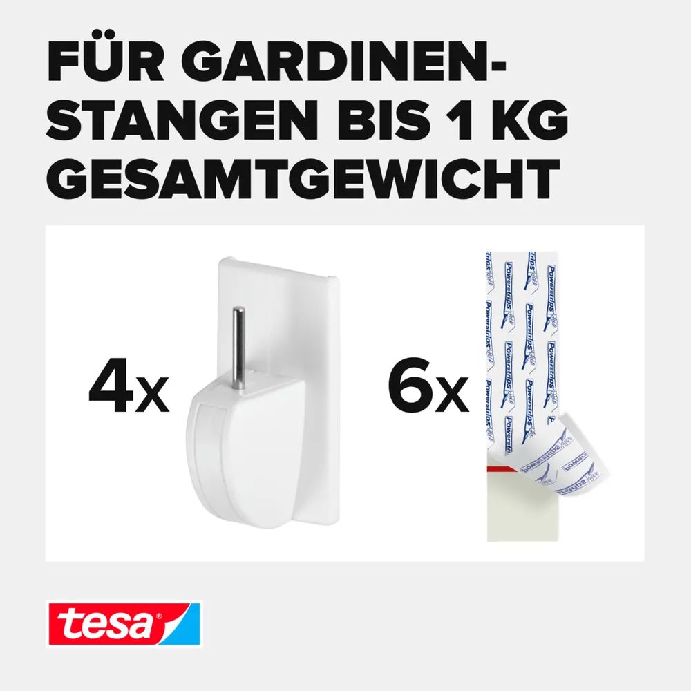 tesa® Powerstrips Vario-Gardinenhaken, weiß, rückstandsfrei ablösbar